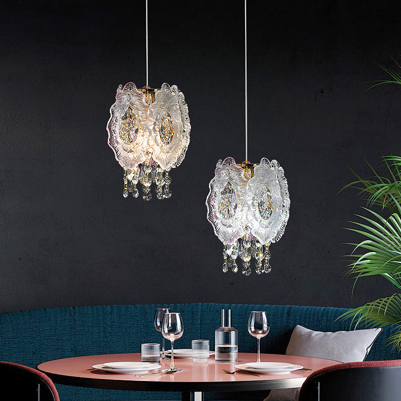 Modern Luxury Iron Crystal Liuli Material Butterfly-shaped 1-Light Pendant Light For Bedroom & Living Room