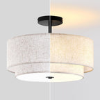 Modern Minimalist Iron Linen Round 1-light Semi-flush Mount Ceiling Light for Living Room & Bedroom