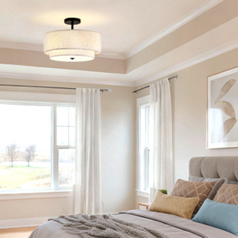 Modern Minimalist Iron Linen Round 1-light Semi-flush Mount Ceiling Light for Living Room & Bedroom