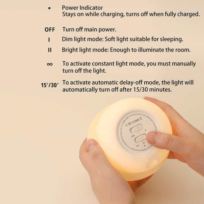 Lumendat Contemporary Creative ABS Silicone Mushroom-shaped Kids USB Charging LED Table Lamp Night Light With Timer Function For Bedroom Lumendat