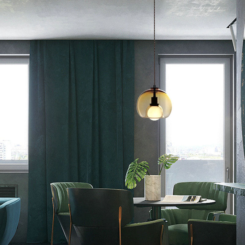 Modern Luxury Glass Metal Bowl 1/3-light Pendant Light for Bedroom BulbSquare
