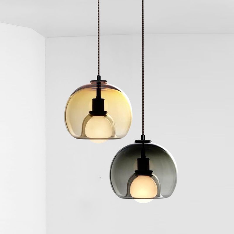 Modern Luxury Glass Metal Bowl 1/3-light Pendant Light for Bedroom BulbSquare