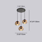 Modern Luxury Glass Metal Bowl 1/3-light Pendant Light for Bedroom BulbSquare
