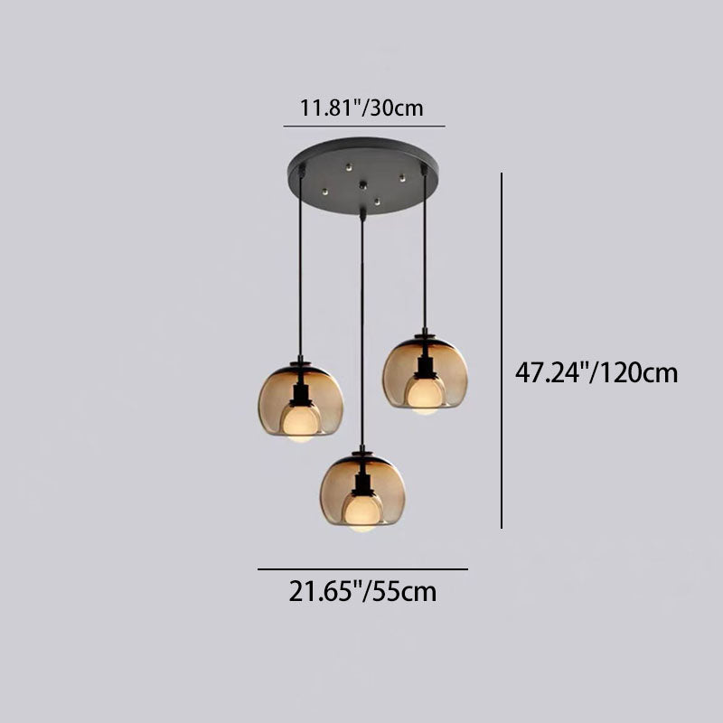 Modern Luxury Glass Metal Bowl 1/3-light Pendant Light for Bedroom BulbSquare