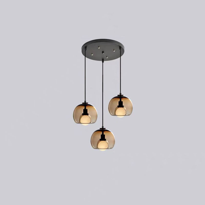 Modern Luxury Glass Metal Bowl 1/3-light Pendant Light for Bedroom BulbSquare