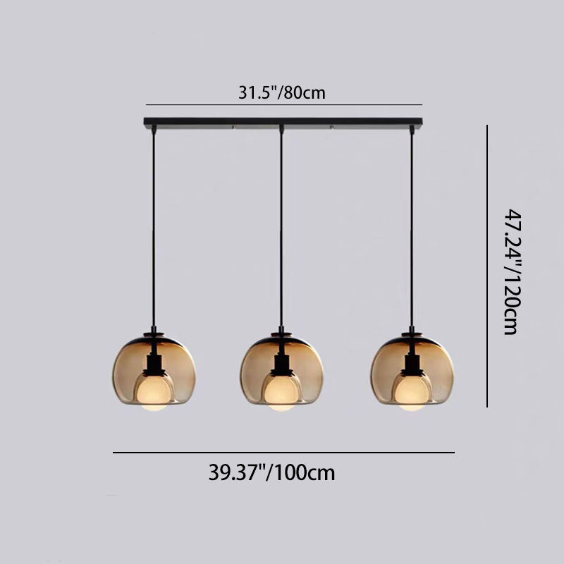 Modern Luxury Glass Metal Bowl 1/3-light Pendant Light for Bedroom BulbSquare