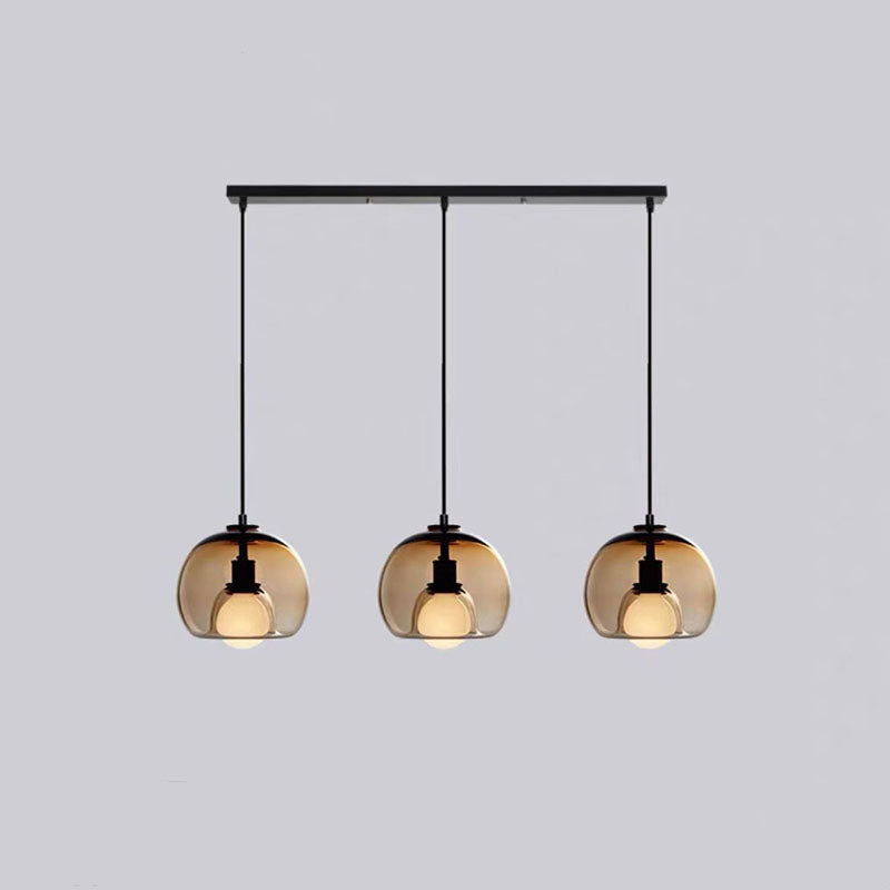Modern Luxury Glass Metal Bowl 1/3-light Pendant Light for Bedroom BulbSquare
