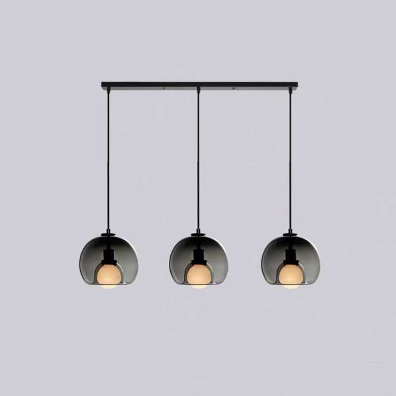 Modern Luxury Glass Metal Bowl 1/3-light Pendant Light for Bedroom BulbSquare