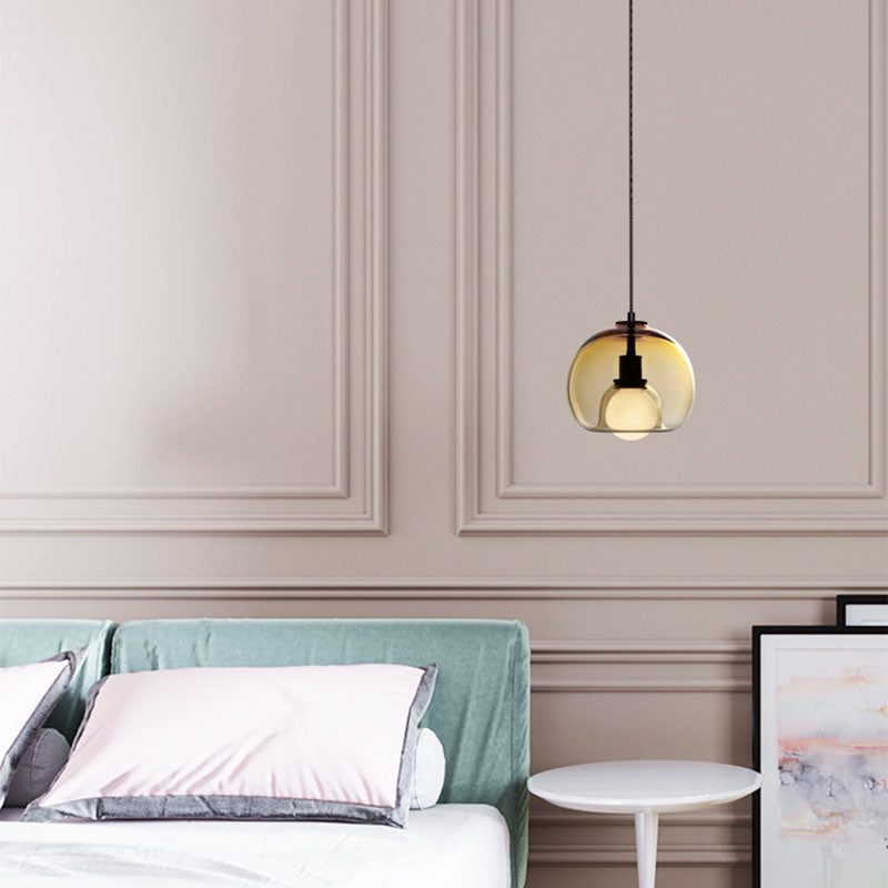Modern Luxury Glass Metal Bowl 1/3-light Pendant Light for Bedroom BulbSquare
