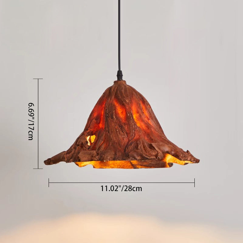 Traditional Japanese Lotus Leaf Metal Resin 1-Light Pendant Light For Dining Room