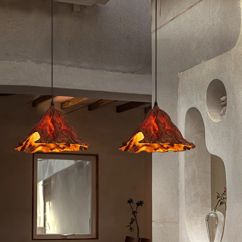 Traditional Japanese Lotus Leaf Metal Resin 1-Light Pendant Light For Dining Room
