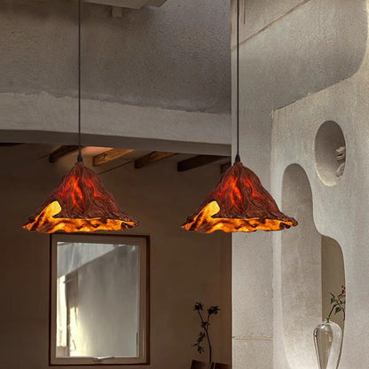 Traditional Japanese Lotus Leaf Metal Resin 1-Light Pendant Light For Dining Room