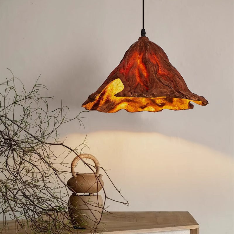 Traditional Japanese Lotus Leaf Metal Resin 1-Light Pendant Light For Dining Room