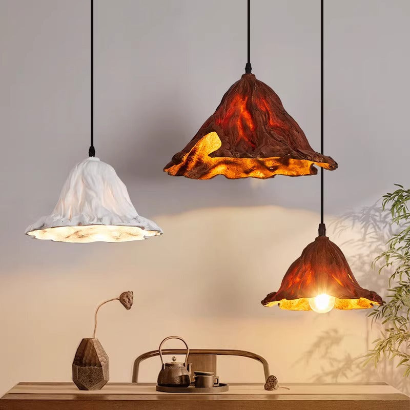 Traditional Japanese Lotus Leaf Metal Resin 1-Light Pendant Light For Dining Room