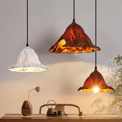 Traditional Japanese Lotus Leaf Metal Resin 1-Light Pendant Light For Dining Room