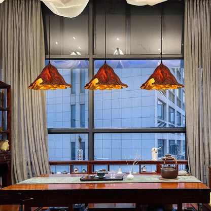 Traditional Japanese Lotus Leaf Metal Resin 1-Light Pendant Light For Dining Room