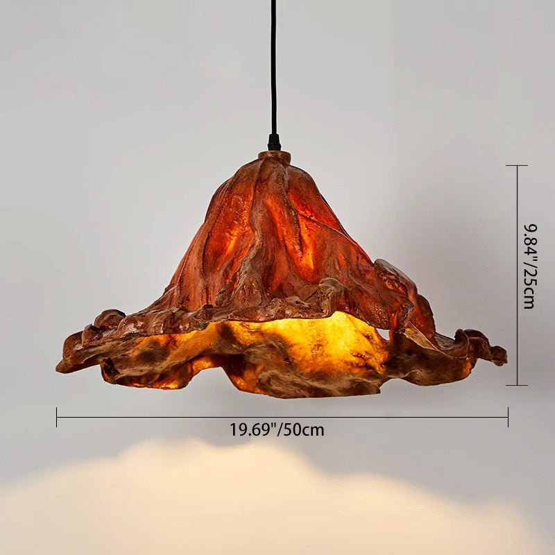 Traditional Japanese Lotus Leaf Metal Resin 1-Light Pendant Light For Dining Room