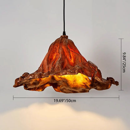 Traditional Japanese Lotus Leaf Metal Resin 1-Light Pendant Light For Dining Room
