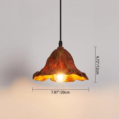 Traditional Japanese Lotus Leaf Metal Resin 1-Light Pendant Light For Dining Room