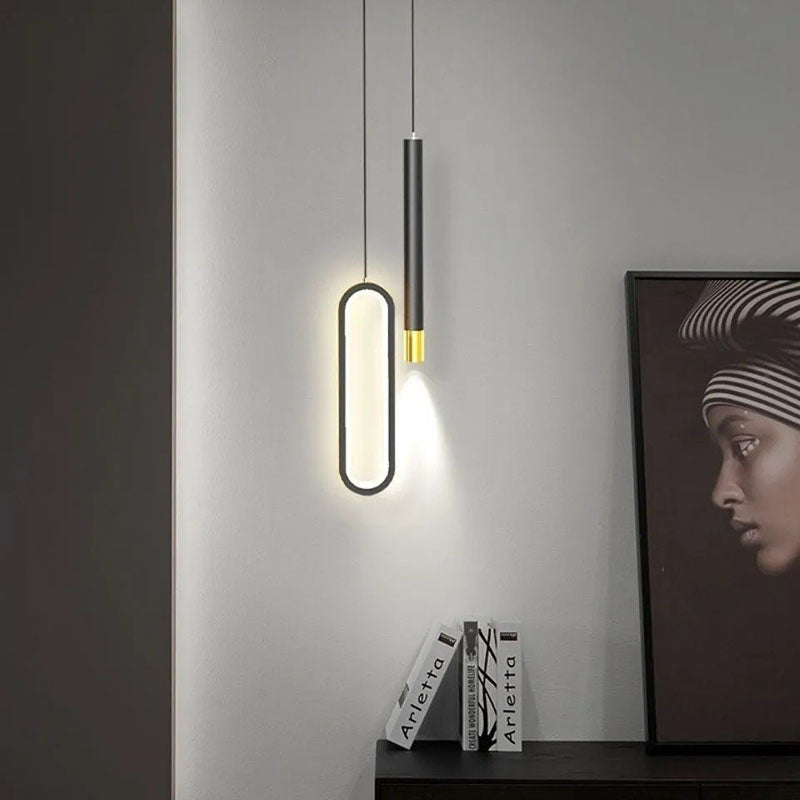 Modern Minimalist Elliptical Iron Aluminum Acrylic LED Pendant Light for Bedroom