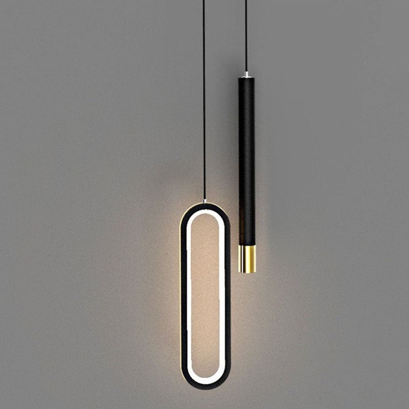 Modern Minimalist Elliptical Iron Aluminum Acrylic LED Pendant Light for Bedroom