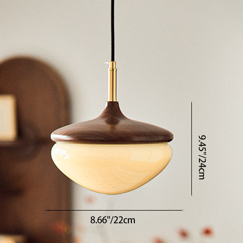 Traditional Vintage Hazelnut Metal Glass LED Pendant Light For Bedroom