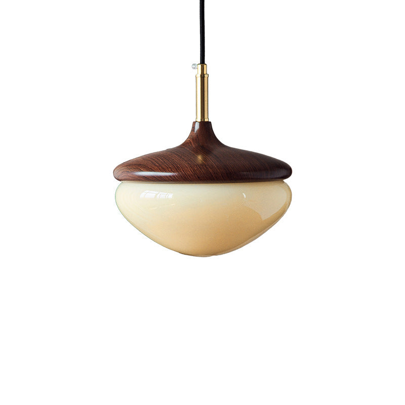 Traditional Vintage Hazelnut Metal Glass LED Pendant Light For Bedroom