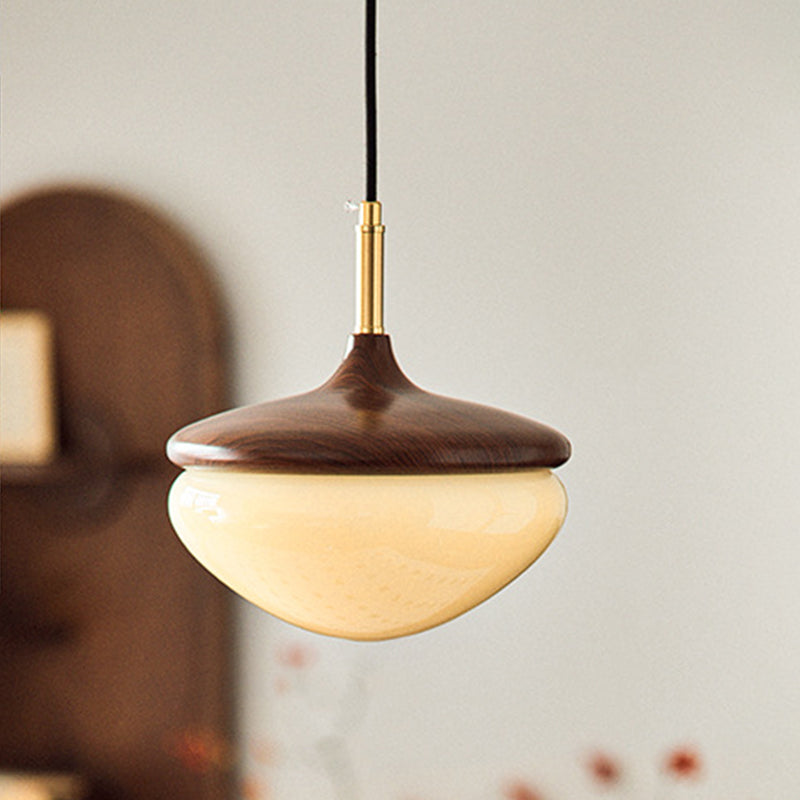 Traditional Vintage Hazelnut Metal Glass LED Pendant Light For Bedroom