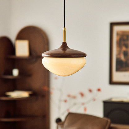Traditional Vintage Hazelnut Metal Glass LED Pendant Light For Bedroom