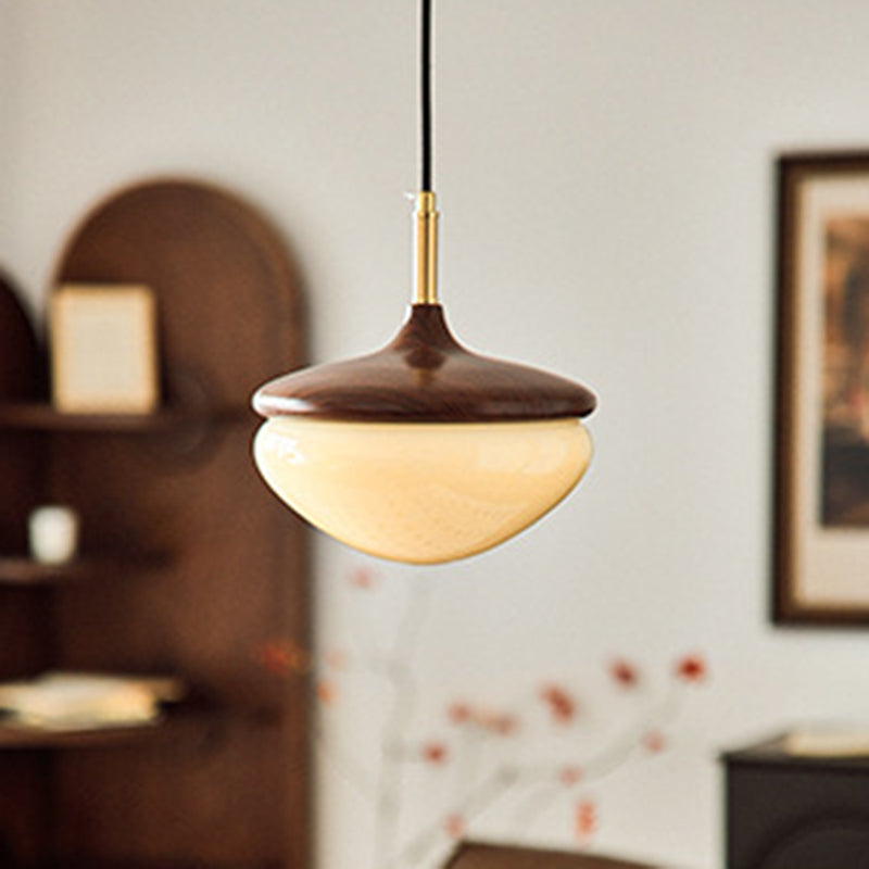 Traditional Vintage Hazelnut Metal Glass LED Pendant Light For Bedroom