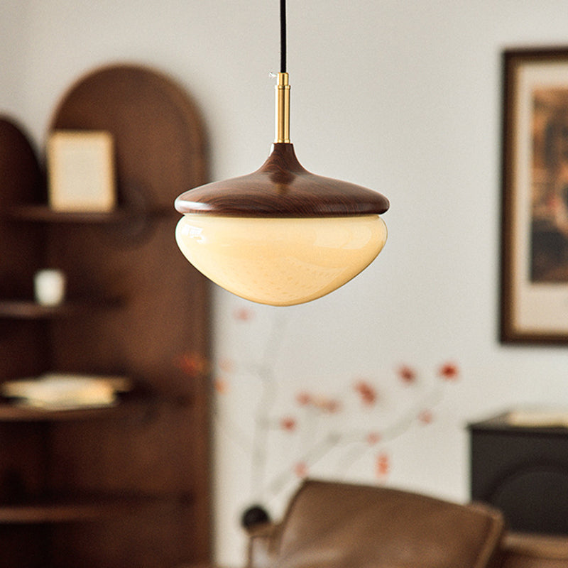 Traditional Vintage Hazelnut Metal Glass LED Pendant Light For Bedroom