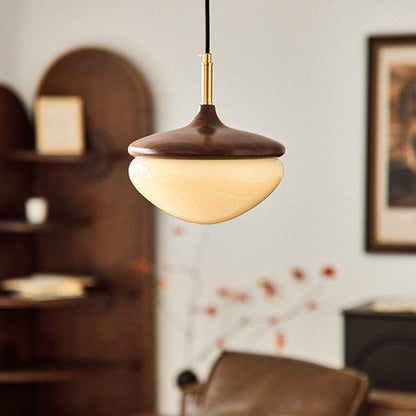 Traditional Vintage Hazelnut Metal Glass LED Pendant Light For Bedroom