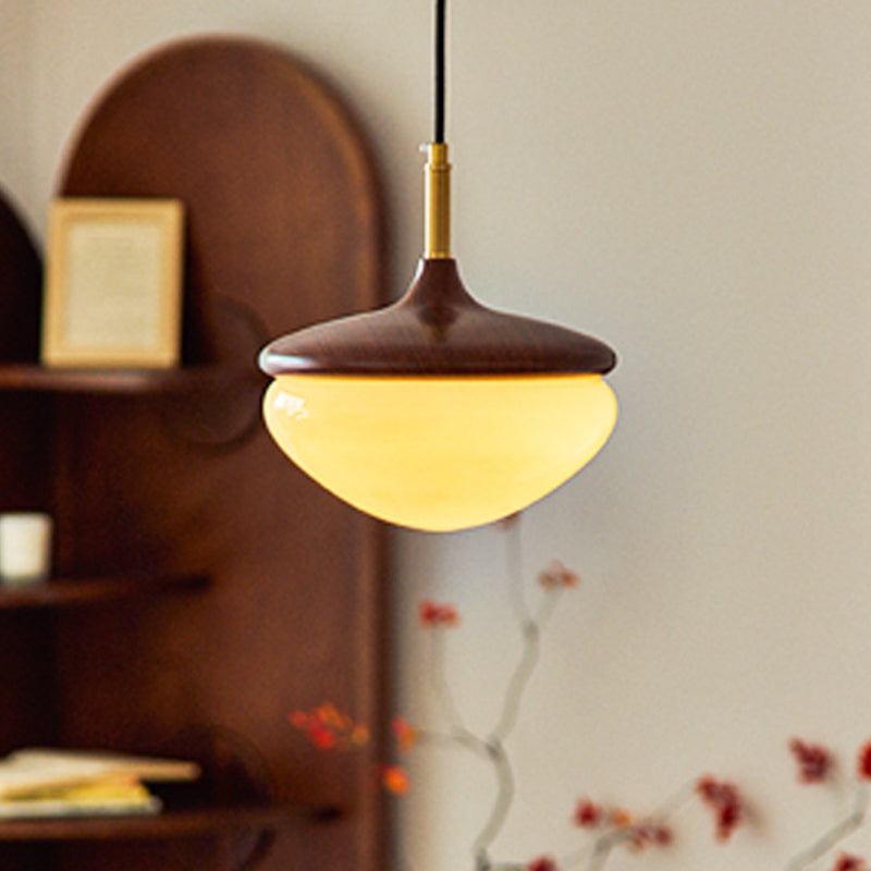 Traditional Vintage Hazelnut Metal Glass LED Pendant Light For Bedroom