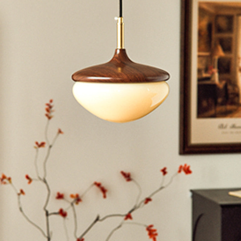 Traditional Vintage Hazelnut Metal Glass LED Pendant Light For Bedroom