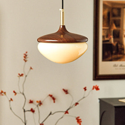 Traditional Vintage Hazelnut Metal Glass LED Pendant Light For Bedroom