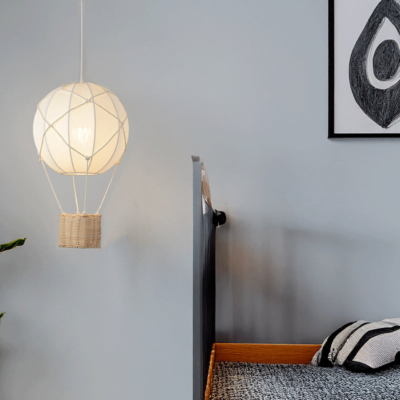 Modern Minimalist Kids Hot Air Balloon Fabric Iron Rattan Weaving 1-light Pendant Light for Bedroom BulbSquare