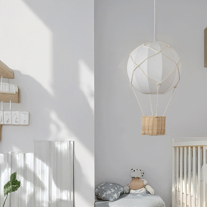Modern Minimalist Kids Hot Air Balloon Fabric Iron Rattan Weaving 1-light Pendant Light for Bedroom BulbSquare