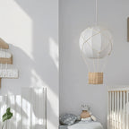 Modern Minimalist Kids Hot Air Balloon Fabric Iron Rattan Weaving 1-light Pendant Light for Bedroom BulbSquare