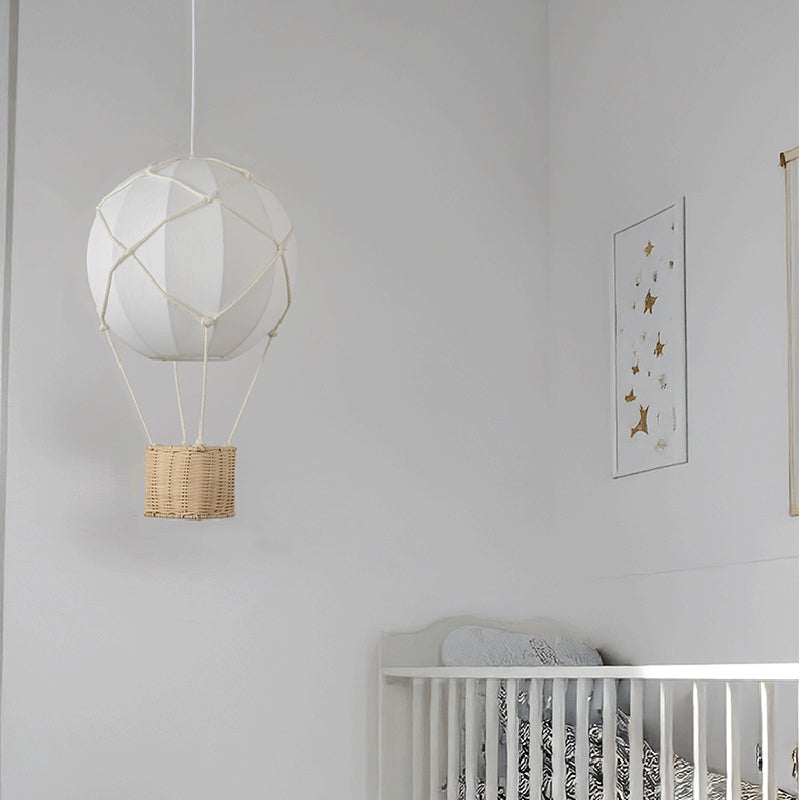 Modern Minimalist Kids Hot Air Balloon Fabric Iron Rattan Weaving 1-Light Pendant Light for Bedroom