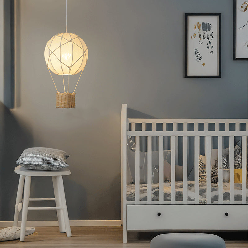 Modern Minimalist Kids Hot Air Balloon Fabric Iron Rattan Weaving 1-light Pendant Light for Bedroom BulbSquare