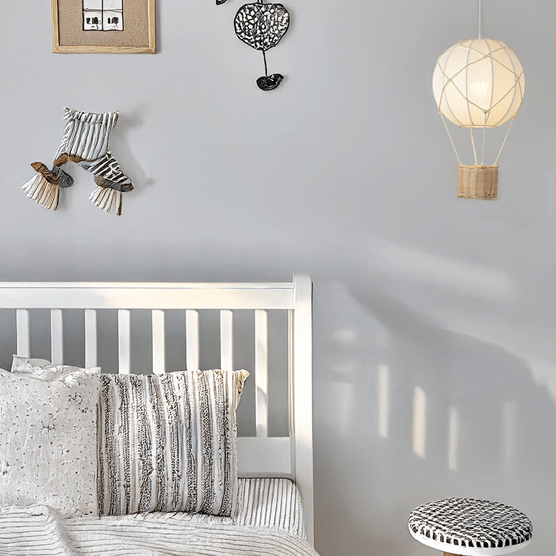 Modern Minimalist Kids Hot Air Balloon Fabric Iron Rattan Weaving 1-light Pendant Light for Bedroom BulbSquare