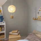 Modern Minimalist Kids Hot Air Balloon Fabric Iron Rattan Weaving 1-light Pendant Light for Bedroom BulbSquare