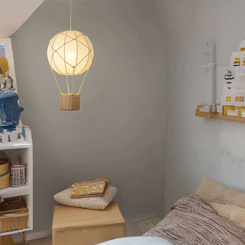 Modern Minimalist Kids Hot Air Balloon Fabric Iron Rattan Weaving 1-light Pendant Light for Bedroom BulbSquare
