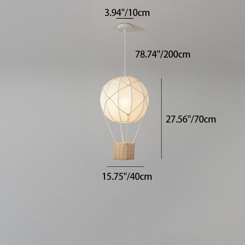 Modern Minimalist Kids Hot Air Balloon Fabric Iron Rattan Weaving 1-light Pendant Light for Bedroom BulbSquare