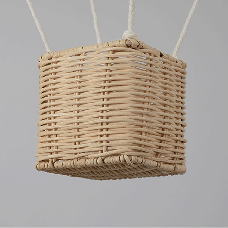 Modern Minimalist Kids Hot Air Balloon Fabric Iron Rattan Weaving 1-light Pendant Light for Bedroom BulbSquare