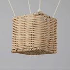 Modern Minimalist Kids Hot Air Balloon Fabric Iron Rattan Weaving 1-light Pendant Light for Bedroom BulbSquare