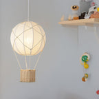 Modern Minimalist Kids Hot Air Balloon Fabric Iron Rattan Weaving 1-light Pendant Light for Bedroom BulbSquare