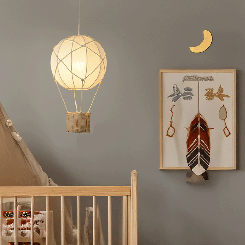 Modern Minimalist Kids Hot Air Balloon Fabric Iron Rattan Weaving 1-light Pendant Light for Bedroom BulbSquare