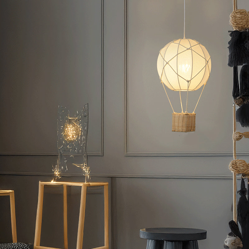Modern Minimalist Kids Hot Air Balloon Fabric Iron Rattan Weaving 1-light Pendant Light for Bedroom BulbSquare