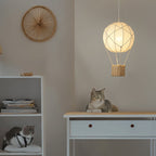 Modern Minimalist Kids Hot Air Balloon Fabric Iron Rattan Weaving 1-light Pendant Light for Bedroom BulbSquare